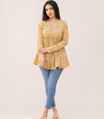 floral printed short kurti for women | cotton blend a-line tunic top