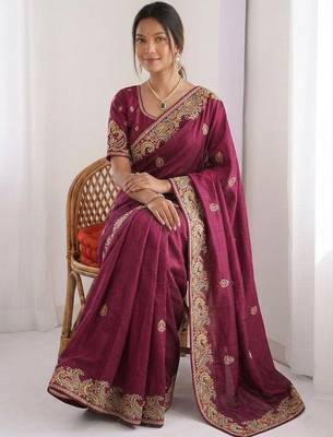 Maroon Designer Fancy Embroidered Paisley Border Saree 3