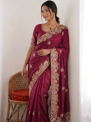 Maroon Designer Fancy Embroidered Paisley Border Saree 4