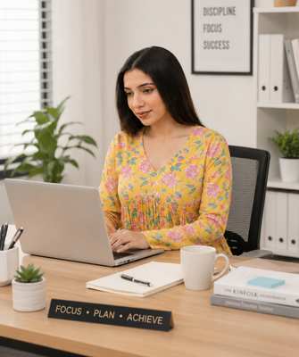 Anushil floral printed short kurti for women | cotton blend a-line tunic top | v-neck gathered top 5