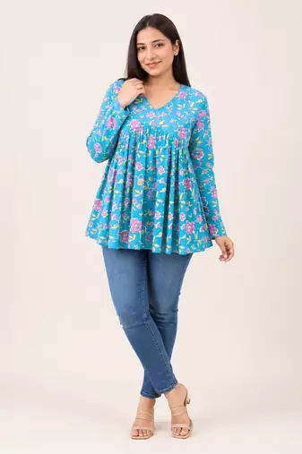 floral printed short kurti for women | cotton blend a-line tunic top