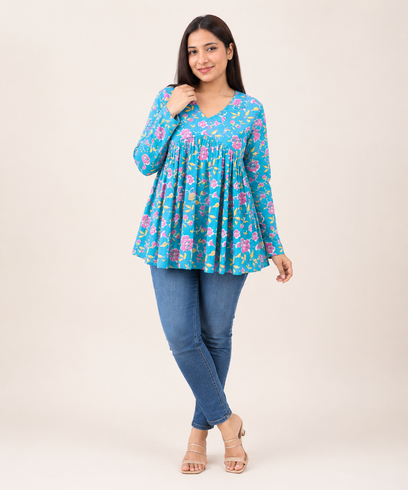 floral printed short kurti for women | cotton blend a-line tunic top