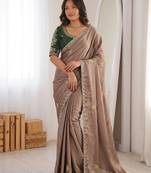 Brown Designer Fancy Embroidered Border Saree