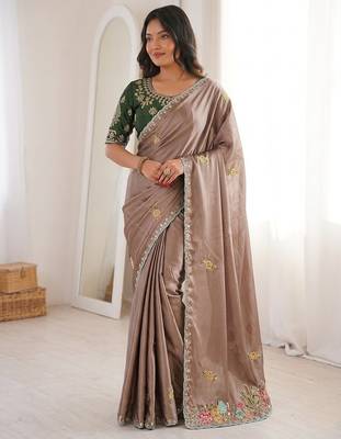Brown Designer Fancy Embroidered Border Saree 2
