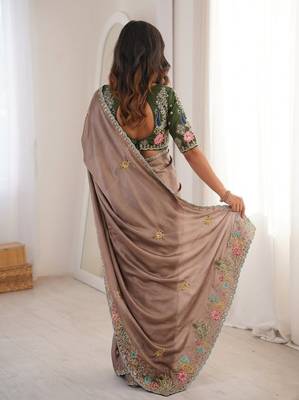 Brown Designer Fancy Embroidered Border Saree 3