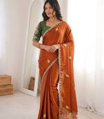 Orange Designer Fancy Embroidered Border Saree