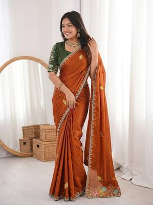 Orange Designer Fancy Embroidered Border Saree 2