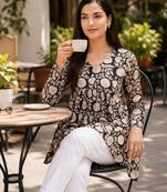 floral printed short kurti for women | cotton blend a-line tunic top
