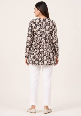 Anushil floral printed short kurti for women | cotton blend a-line tunic top | v-neck gathered top 3