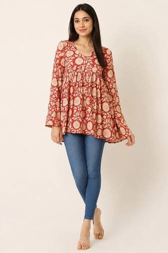 floral printed short kurti for women | cotton blend a-line tunic top