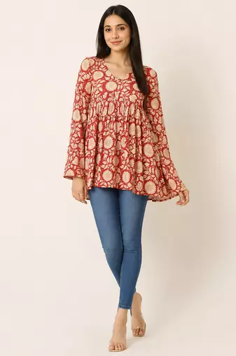 floral printed short kurti for women | cotton blend a-line tunic top