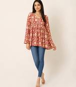 floral printed short kurti for women | cotton blend a-line tunic top