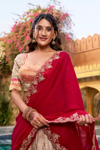 Festive Zari Weaving Kota Lehenga Choli Set with Rich Paithani Border
