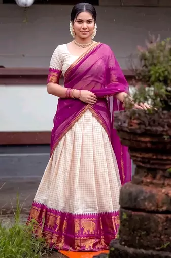 Traditional Checked Poly Cotton South Style Lehenga Choli with Dupatta