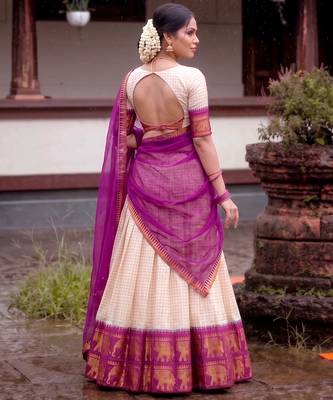 Traditional Checked Poly Cotton South Style Lehenga Choli with Dupatta 3