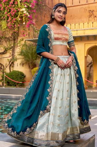 Festive Zari Weaving Kota Lehenga Choli Set with Rich Paithani Border