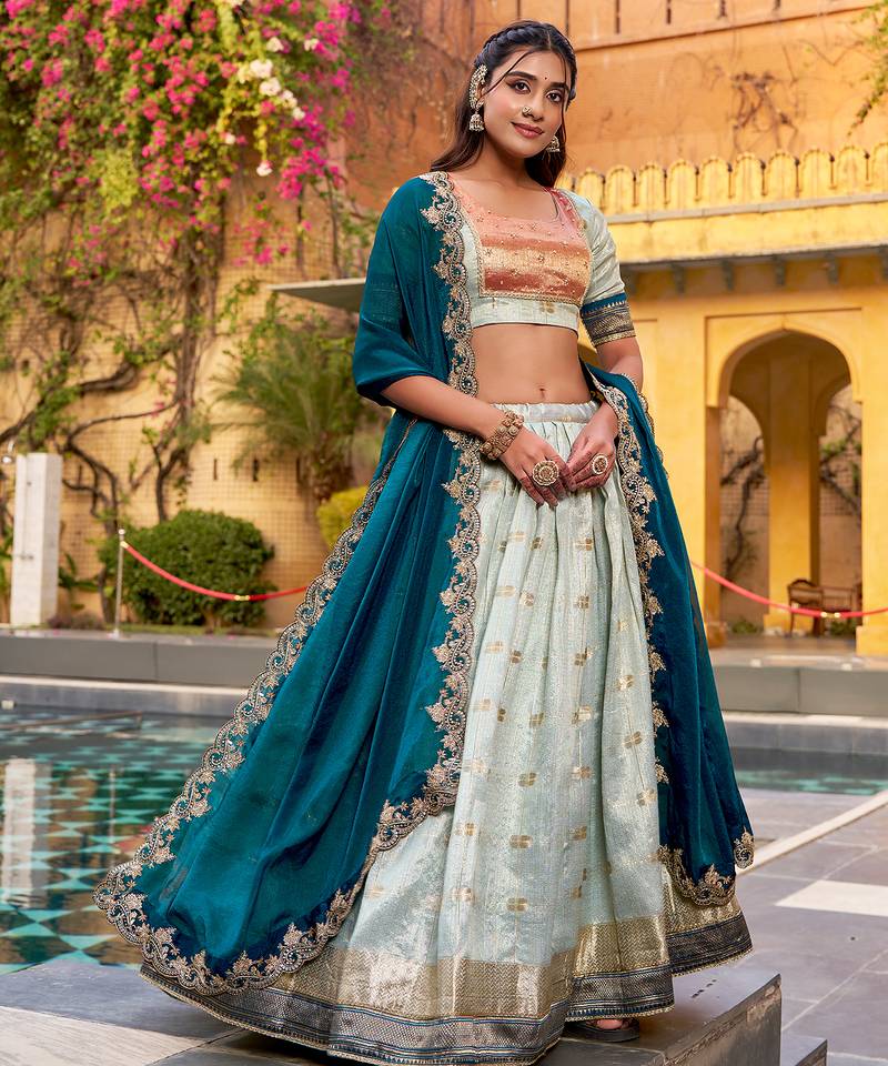 Festive Zari Weaving Kota Lehenga Choli Set with Rich Paithani Border