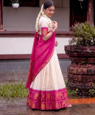 Traditional Checked Poly Cotton South Style Lehenga Choli with Dupatta 3