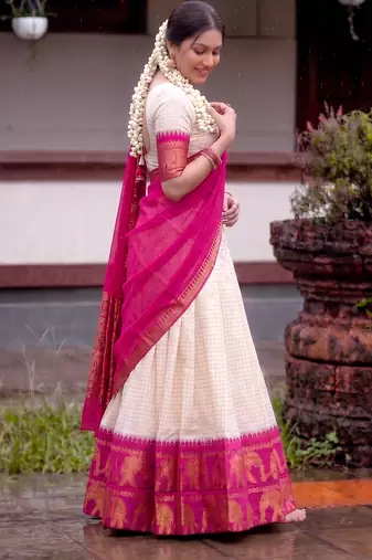 Traditional Checked Poly Cotton South Style Lehenga Choli with Dupatta
