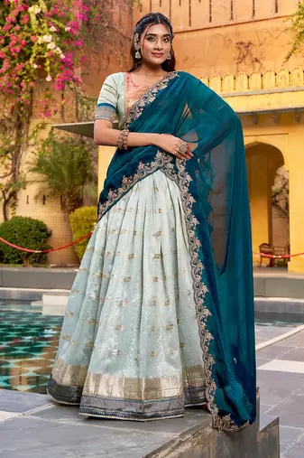 Festive Zari Weaving Kota Lehenga Choli Set with Rich Paithani Border