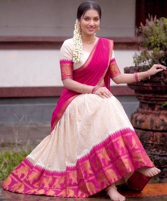 Traditional Checked Poly Cotton South Style Lehenga Choli with Dupatta 4