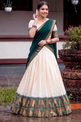 Traditional Checked Poly Cotton South Style Lehenga Choli with Dupatta