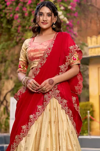 Festive Zari Weaving Kota Lehenga Choli Set with Rich Paithani Border