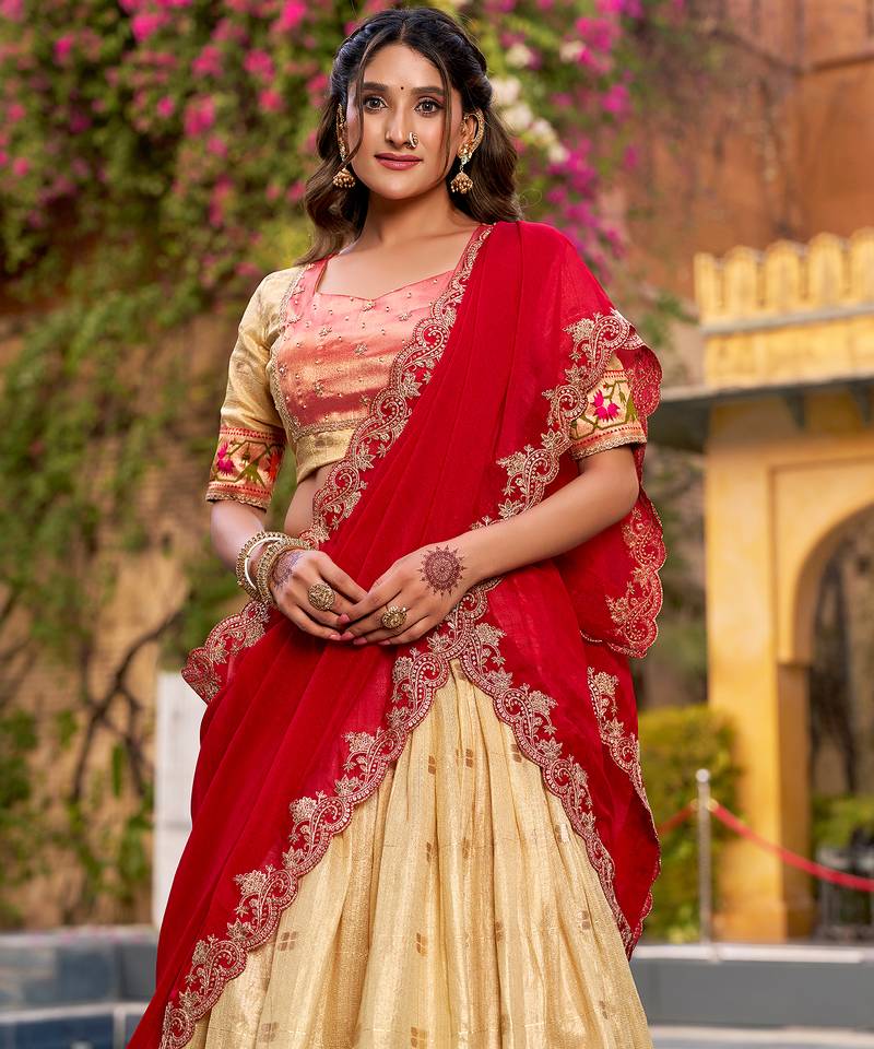 Festive Zari Weaving Kota Lehenga Choli Set with Rich Paithani Border