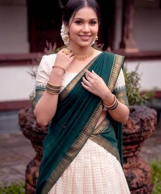 Traditional Checked Poly Cotton South Style Lehenga Choli with Dupatta 2