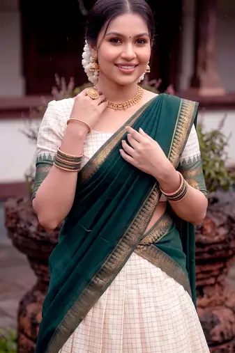 Traditional Checked Poly Cotton South Style Lehenga Choli with Dupatta