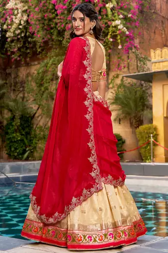 Festive Zari Weaving Kota Lehenga Choli Set with Rich Paithani Border