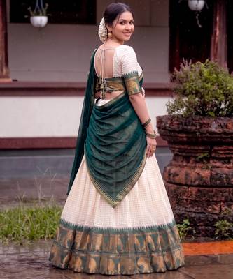 Traditional Checked Poly Cotton South Style Lehenga Choli with Dupatta 3