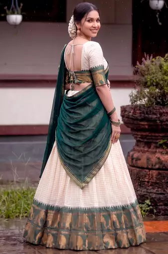Traditional Checked Poly Cotton South Style Lehenga Choli with Dupatta