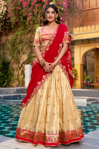 Festive Zari Weaving Kota Lehenga Choli Set with Rich Paithani Border