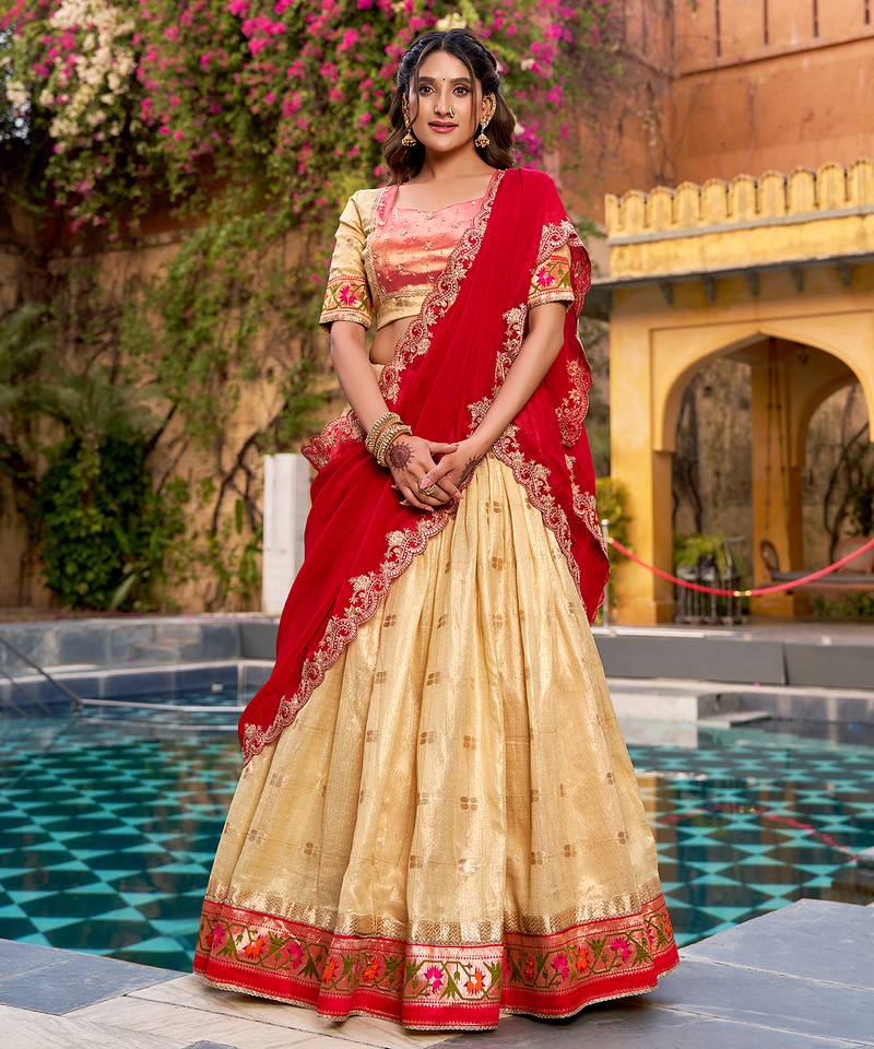 Festive Zari Weaving Kota Lehenga Choli Set with Rich Paithani Border