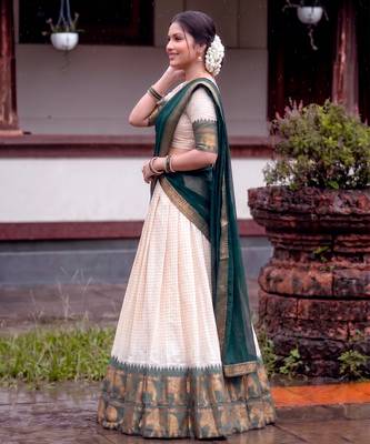 Traditional Checked Poly Cotton South Style Lehenga Choli with Dupatta 4