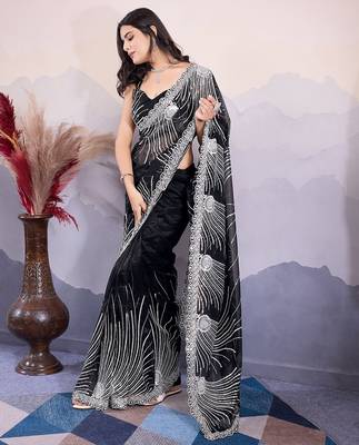 Black Designer Fancy Sequins Embroidered Saree 2