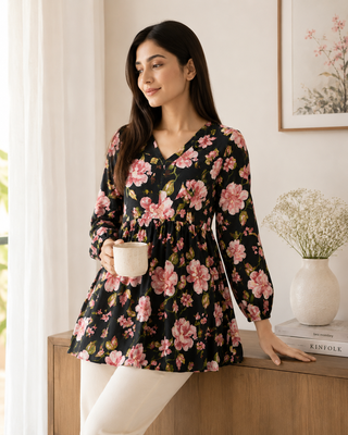 floral printed short kurti for women | cotton blend a-line tunic top 3