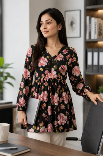 floral printed short kurti for women | cotton blend a-line tunic top
