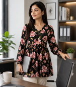floral printed short kurti for women | cotton blend a-line tunic top