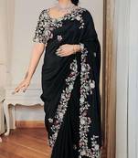Black Designer Fancy Floral Embroidered Border Saree