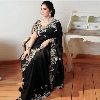 Black Designer Fancy Floral Embroidered Border Saree 2