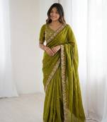 Mehendi Green Designer Fancy Embroidered Border Saree
