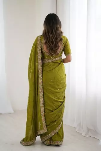 Mehendi Green Designer Fancy Embroidered Border Saree