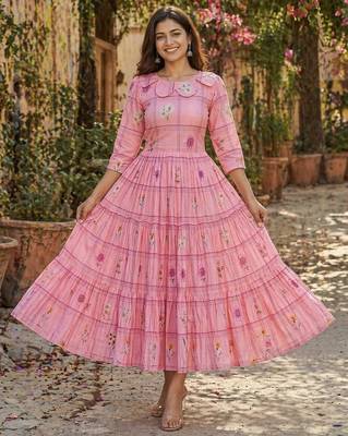Pink floral printed cotton midi dress 1