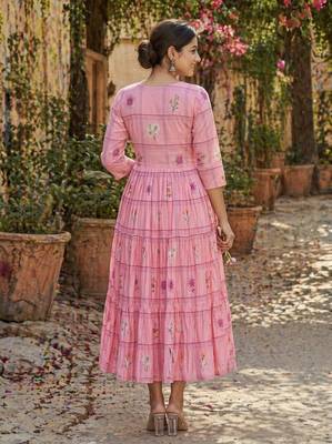Pink floral printed cotton midi dress 4