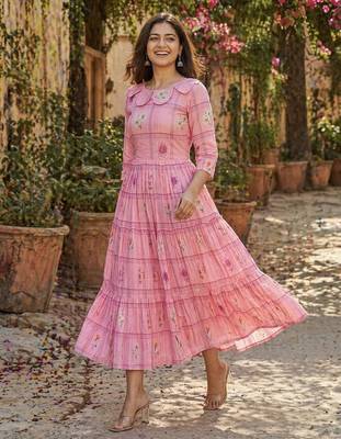 Pink floral printed cotton midi dress 5