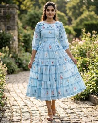 floral printed cotton midi dress 1