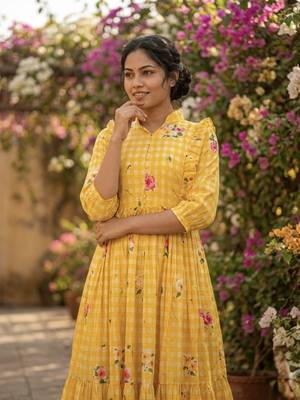 Yellow floral printed cotton midi dress 3