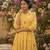 Yellow floral printed cotton midi dress